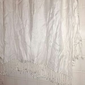 Super Soft Cream White Tasseled Wide Woven Scarf